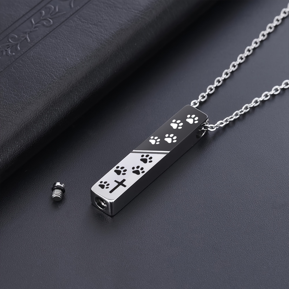 Silver Pendant Bar Rectangle Black Pet Pendant Necklace